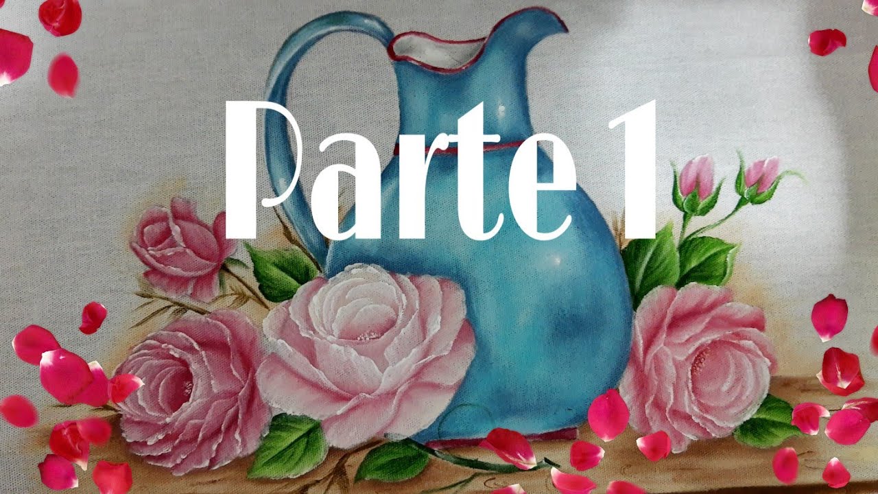 Pintura em tecido, Como pintar rosa e jarro azul #pinturaemtecido