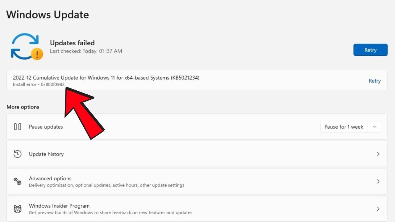Fix KB5077181 Update Error 0x800f0982 on Windows 11 (Installation Failed)