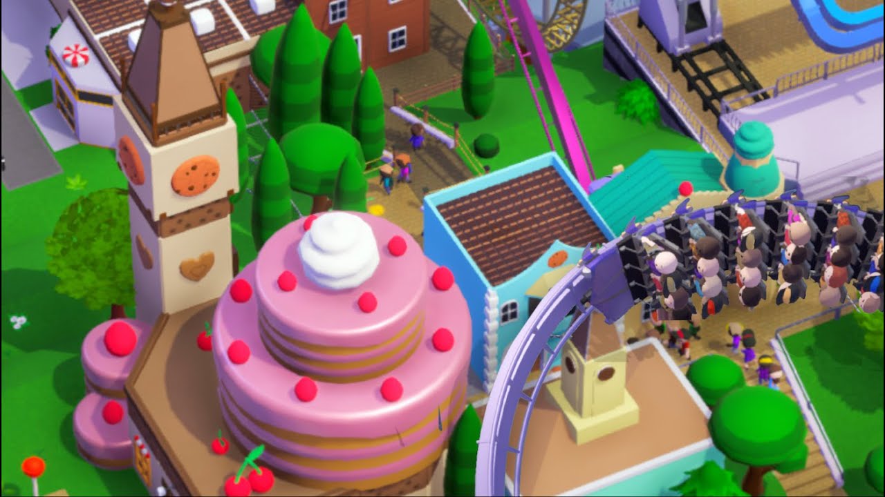 Я построил тематический парк из конфет в программе Parkitect.