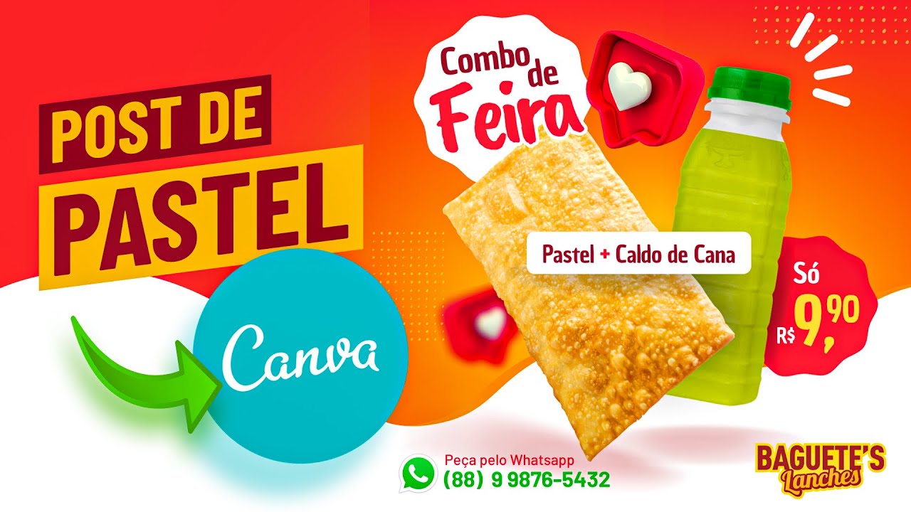 Como fazer arte de Post Anúncio de Pastel no #Canva - Tutorial Grátis e Completo