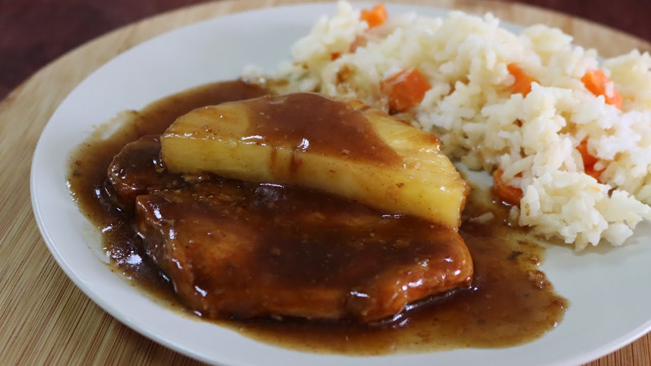Receta de chuletas de cerdo a la hawaiana con piña natural muy ricas en poco tiempo 🤤🍖🍍