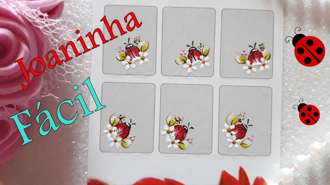 Como fazer adesivos de unhas - Joaninha fácil de fazer