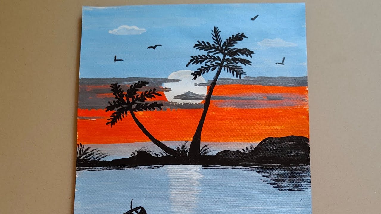 Simple Acrylic Beach Sunset for Beginners।