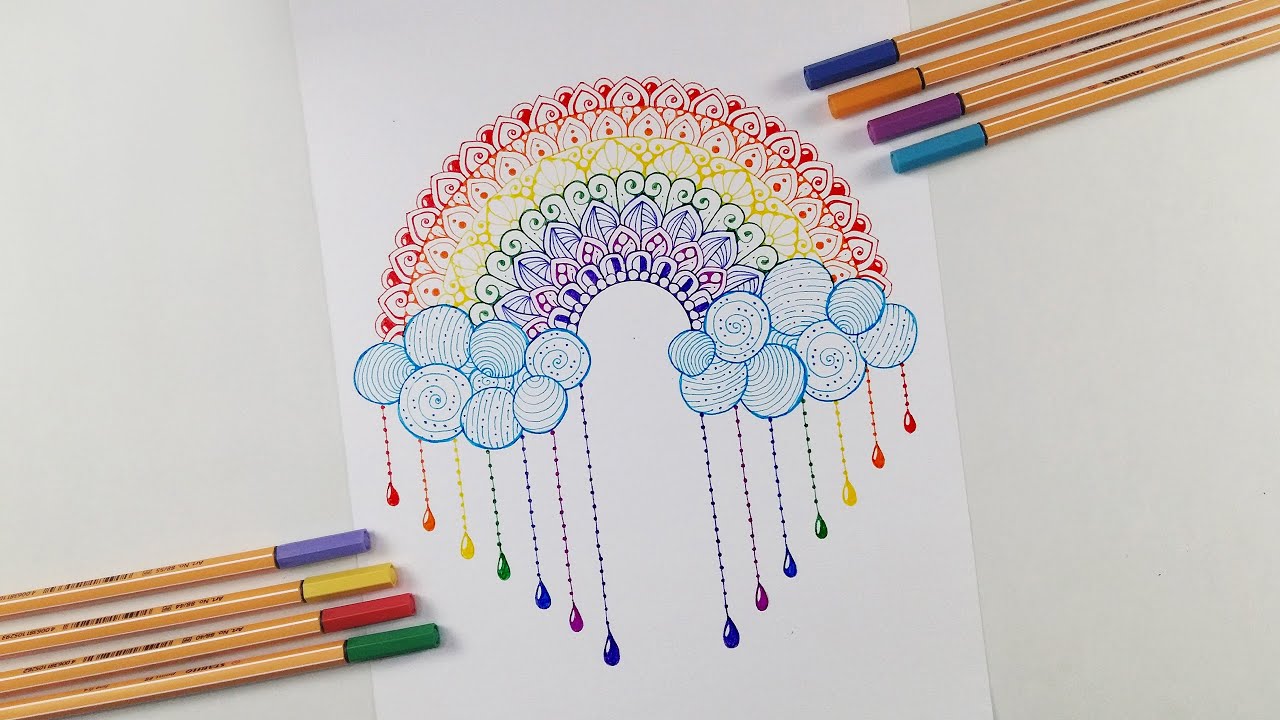 How to draw Easy & Simple Rainbow Mandala Art for Beginners | Easy Monsoon Mandala in step by step