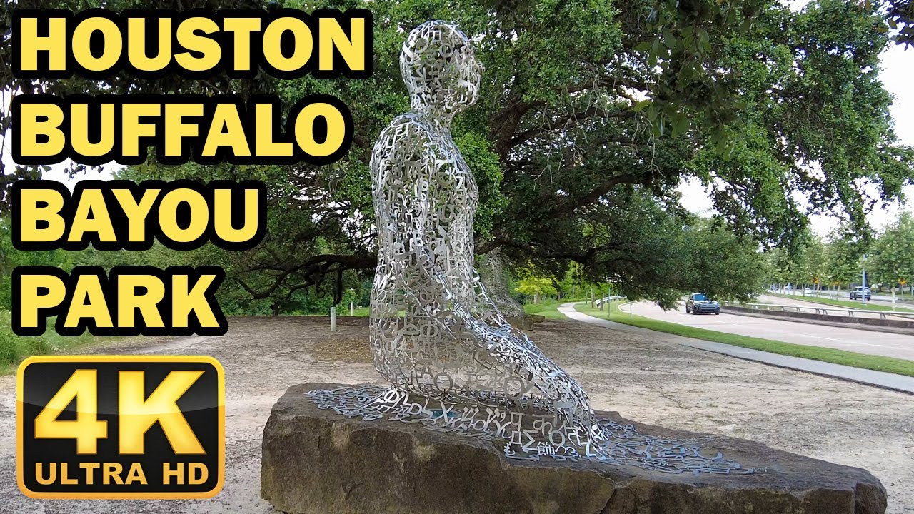 Houston Buffalo Bayou Park Walking Tour | Dog Park & Reflection Pond Garden 【4K|60fps】 Nature Sounds