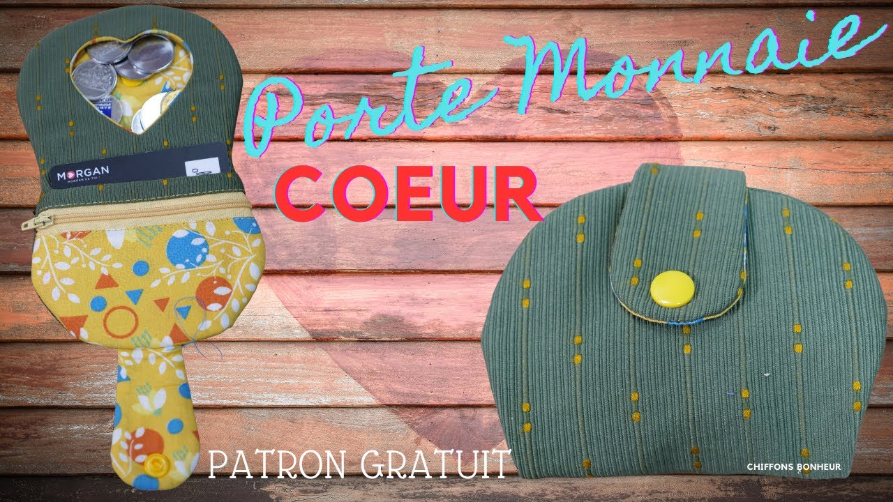 Couture facile d'un porte monnaie original avec ouverture en forme de coeur et poche zippée