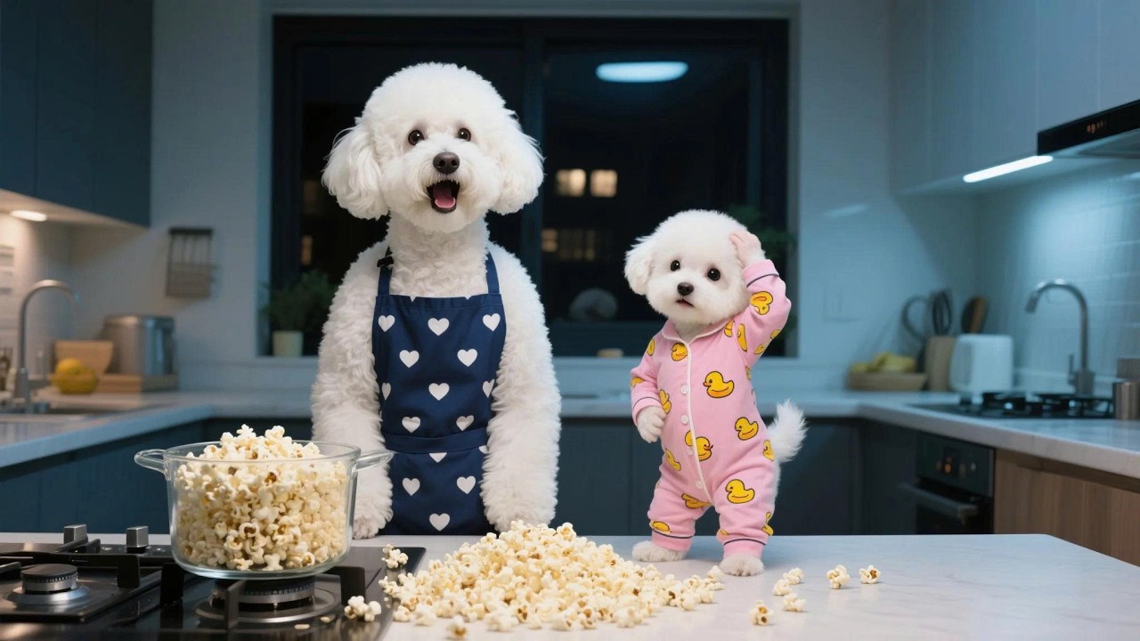 Baby Puppy Plays Games, Popcorn Explodes 🍿 Mom Dog Saves the Night With Cleanup and Cuddle 💖