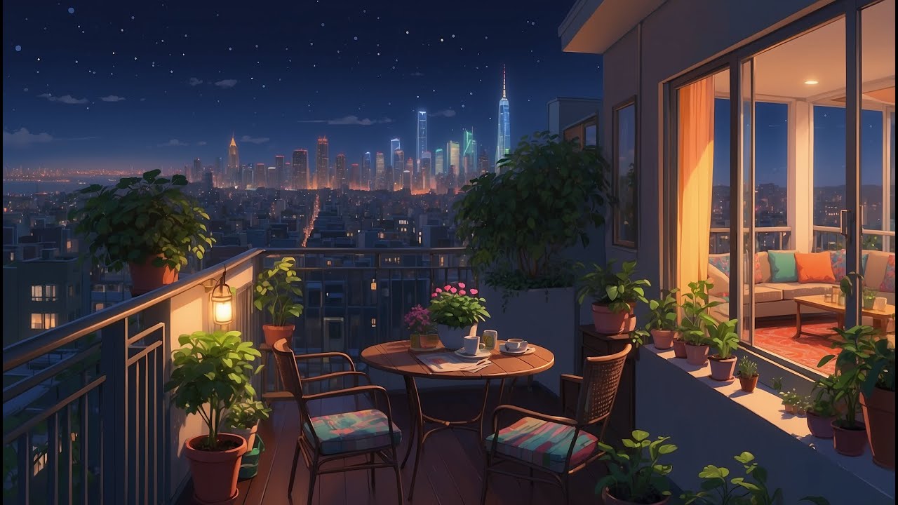 City Glow from the Balcony 🌃 Soft Chill Lofi to Study & Calm 🪴
