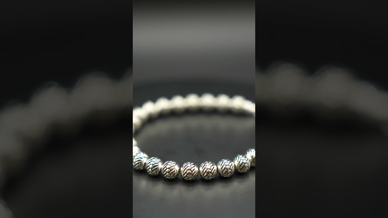 Bracciale Perline in Argento Sterling 925 8 mm &ndash; Design Unisex, Artigianato Italiano Grace