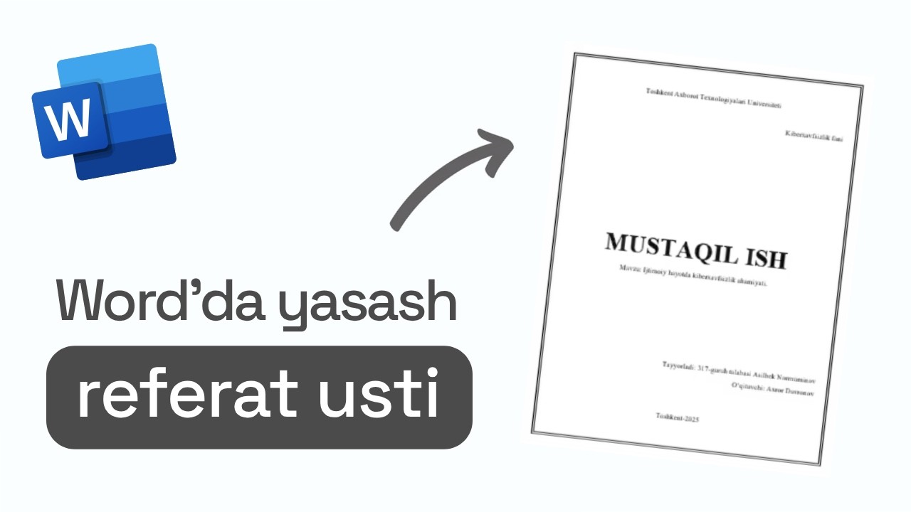 Mustaqil ish ustini yasash | Word dasturida kolontitul yasash