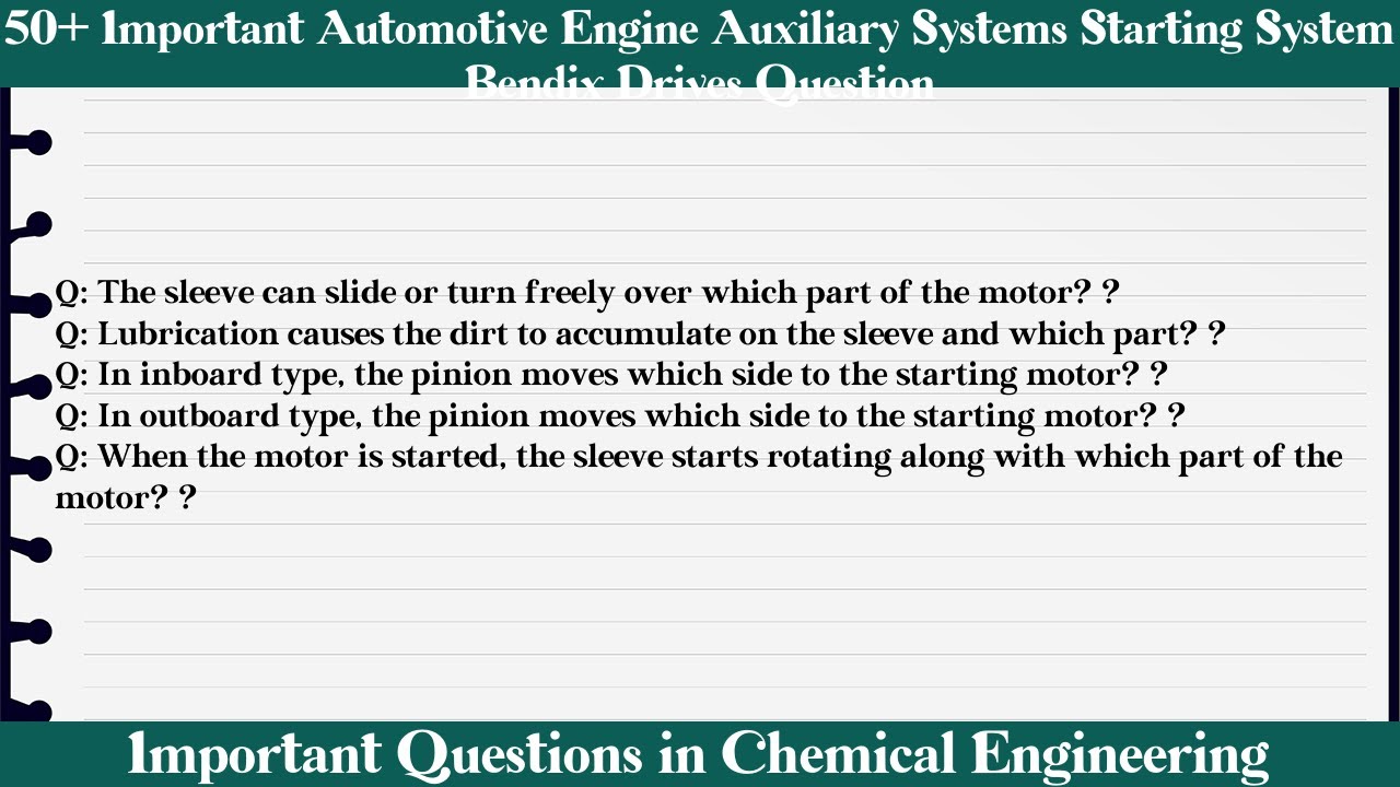 MCQ Questions Automotive Engine Auxiliary Systems Starting System Bendix Drives with Answers