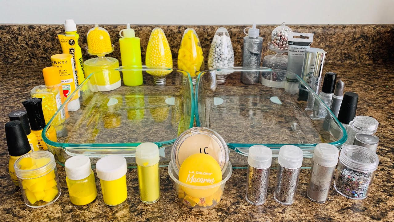 YELLOW & SILVER SLIME''(MIXING LIPSTICK GLITTER & MORE INTO SLIME)RELAXING VIDEOS