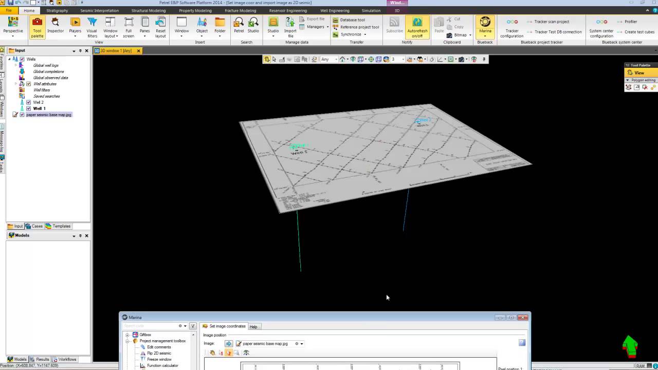 Set image coordinates, load image as 2D seismic and flip 2D seismic