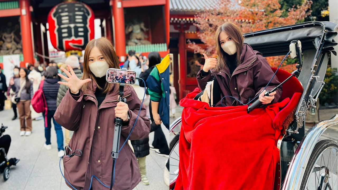 人生初の人力車で浅草の街並みを満喫する凛子【2025/12/6】