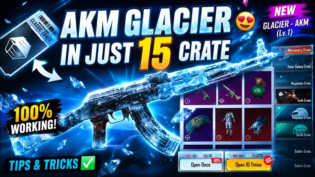 200% WORKING 😱 AKM GLACIER CRATE OPENING TRICK/HOW TO GET AKM GLACIER SKIN/AKM GLACIER KAISE NIKALE