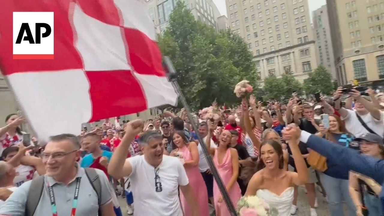 Croatia fans crash a wedding party while marching through Philadelphia