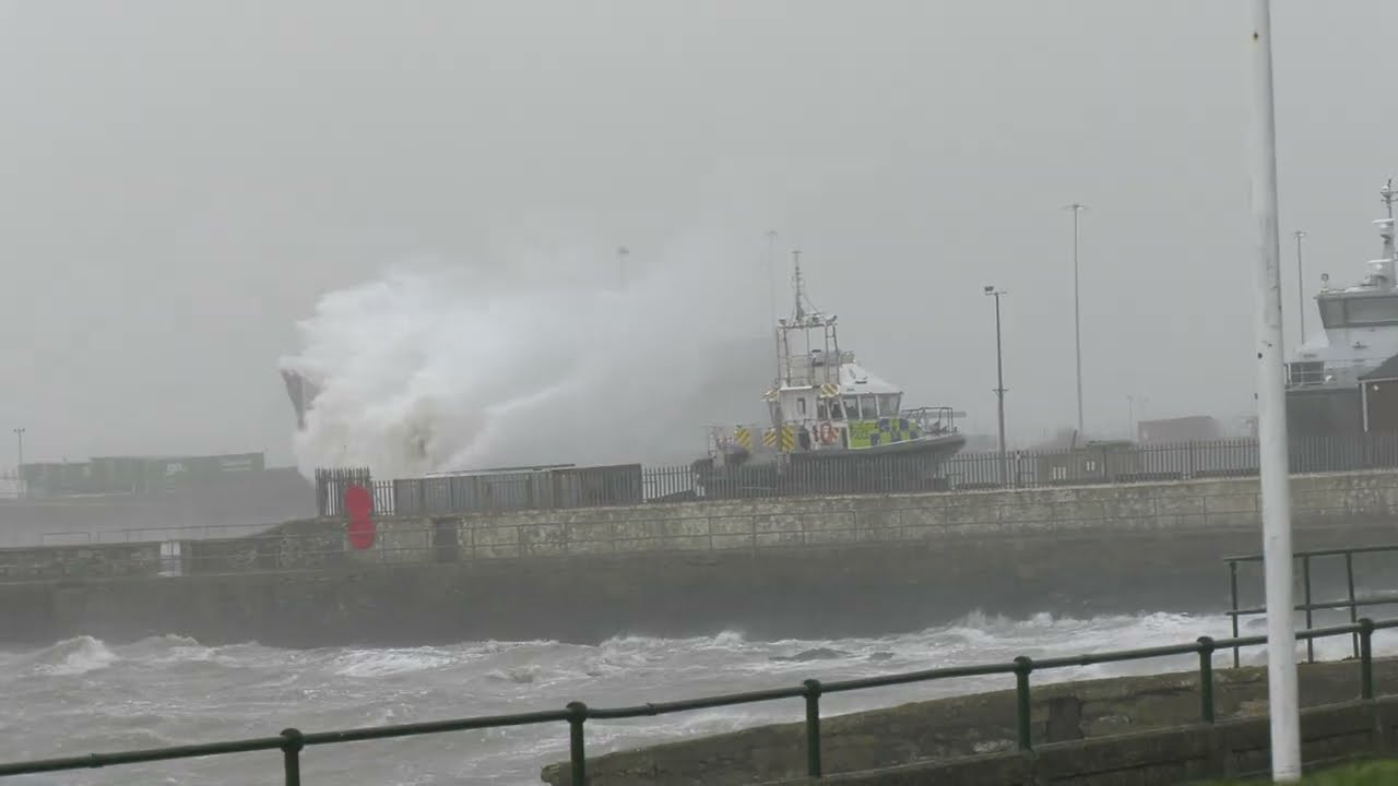 Strom Darragh at Holyhead's breakwater. North Wales.