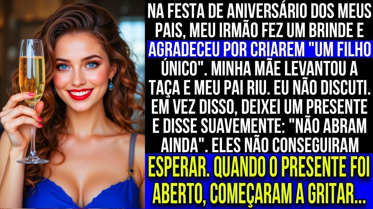 Na festa da família, meu irmão fez um brinde por ser  filho único   Meus pais sorriram, então eu