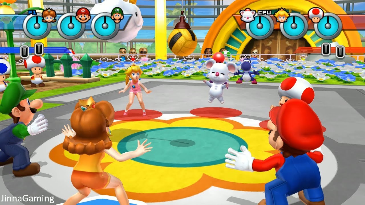 Mario Sports Mix Dodgeball - Team Daisy, Mario, Lugi Vs Team Peach, Toad, Moogle at Daisy Garden