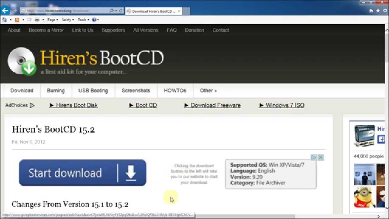 Hiren's 15.2 Boot CD Downloading, Creation And Booting Using Windows 7 On CD-R
