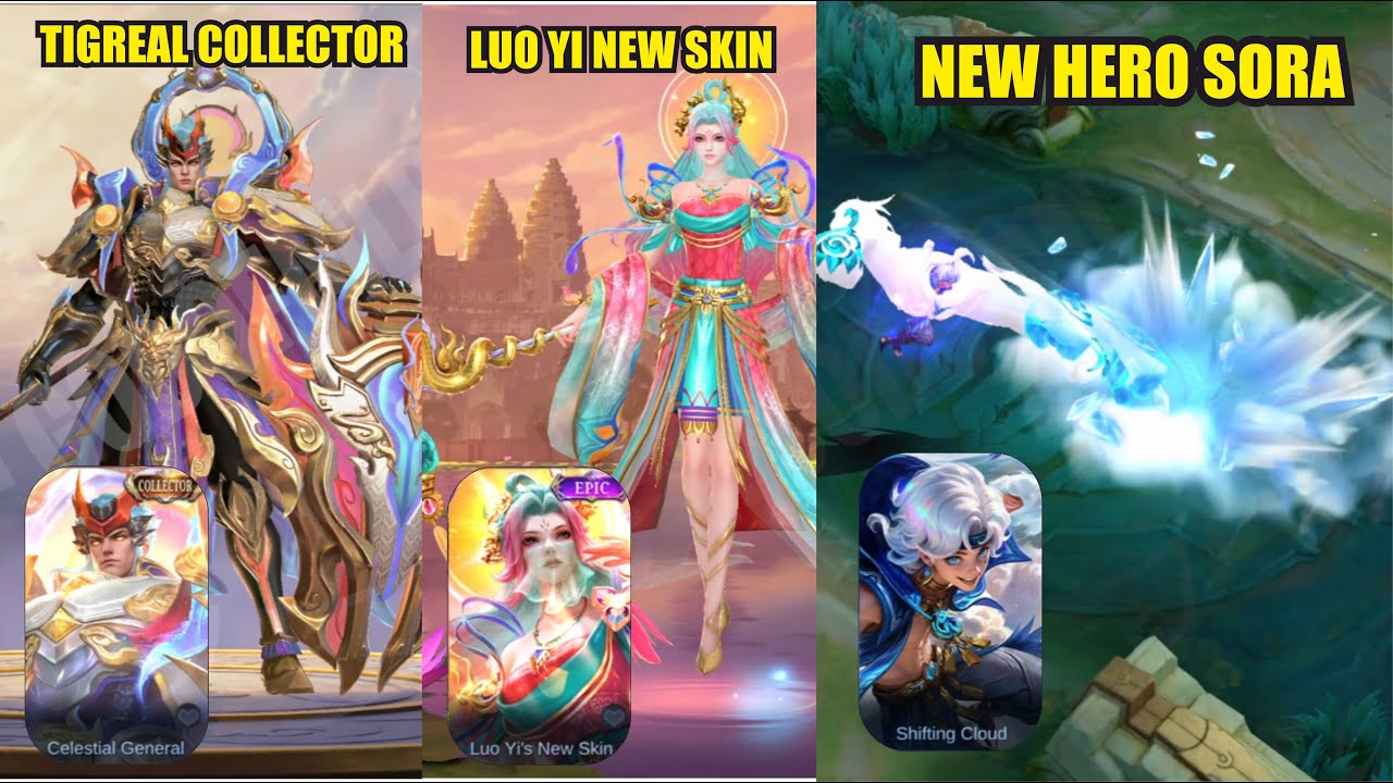 NEW HERO SORA - TIGREAL COLLECTOR SKIN - LUO YI NEW SKIN GAMEPLAY & ENTRANCE GOD OF MLBB