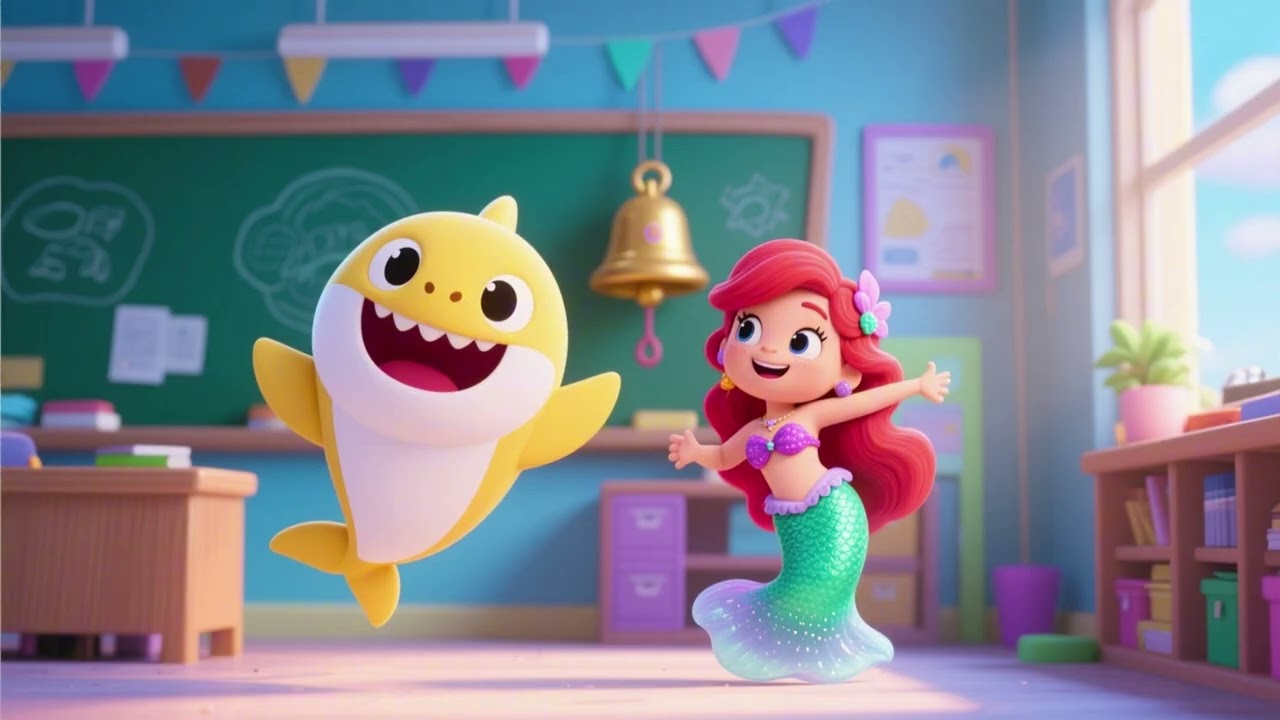 Baby Shark Dance and the Mermaid School Bell | Fun Nursery Rhymes & Kids Songs