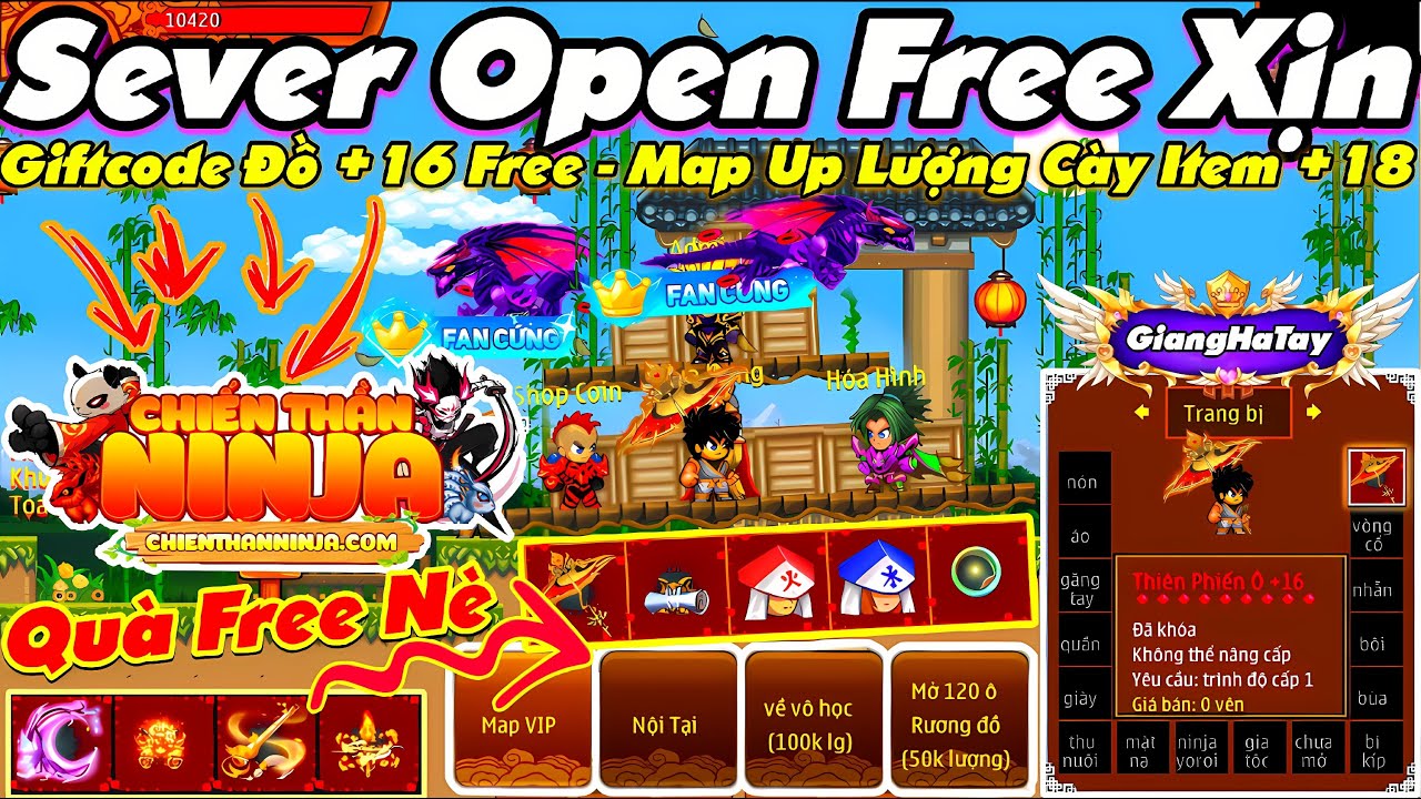 Ninja School Online Lậu Open Miễn Ph&iacute; Nhận Đồ +16 Sever C&agrave;y Lượng Free C&agrave;y Item Hộp Qu&agrave; Đổi Đồ +18