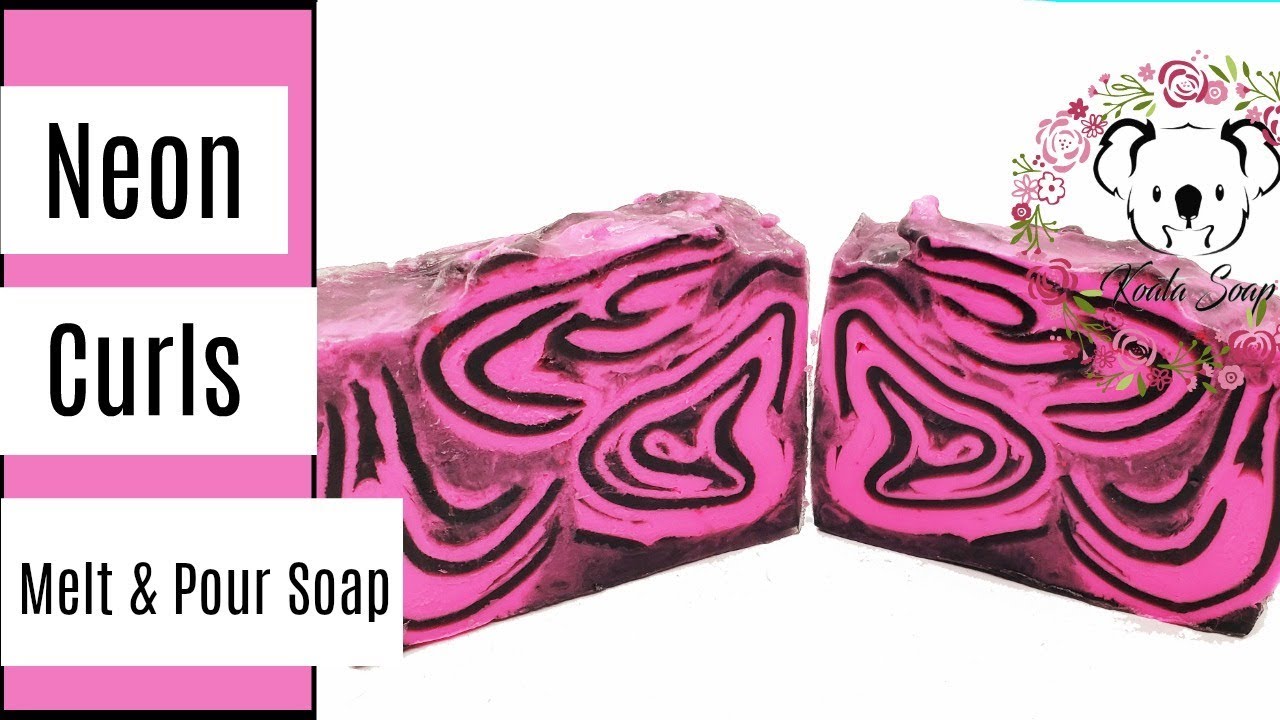 Neon Pink and Charcoal Soap Tutorial Using Melt and Pour Soap Silicone Mold Swirl in the Pan Method