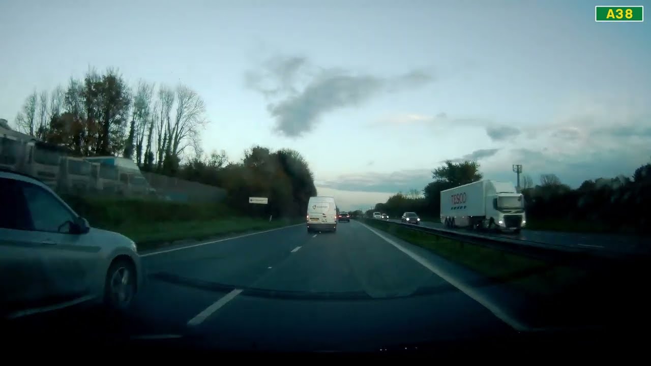 Driving Plymouth to Exeter at Sunset