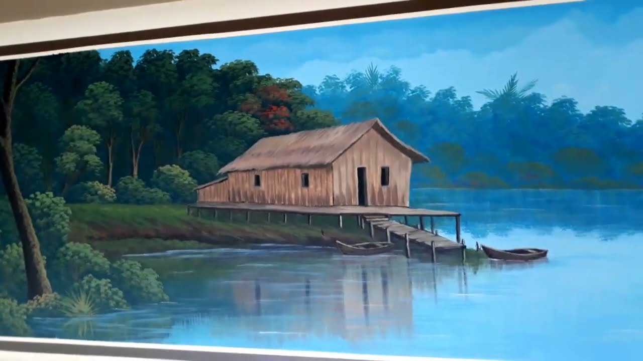 Como pintei uma paisagem Amazônica em parede.