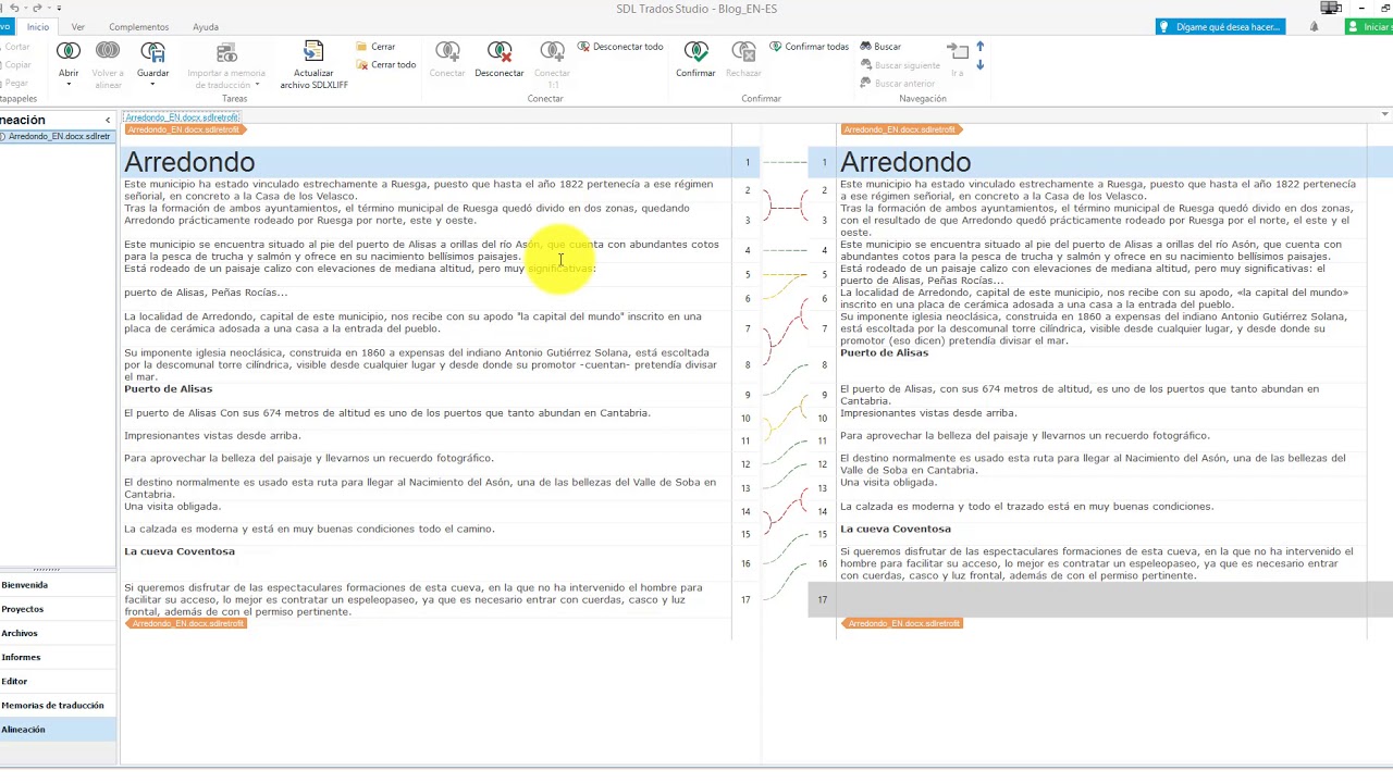 Archivos de destino actualizados en Trados Studio