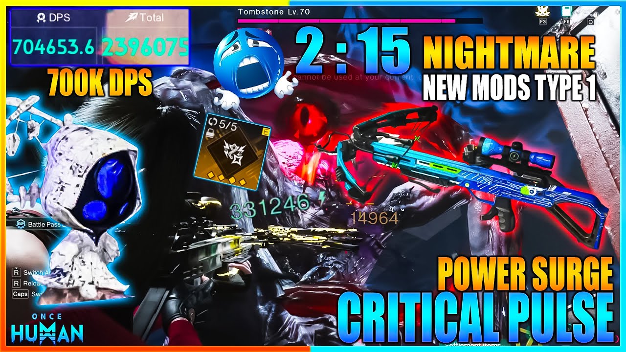 ONCE HUMAN NIGHTMARE PHI CLEAR 2: 15sec CRITICAL PULSE POWER SURGE CROSBOW MASSIVE DPS 700K+