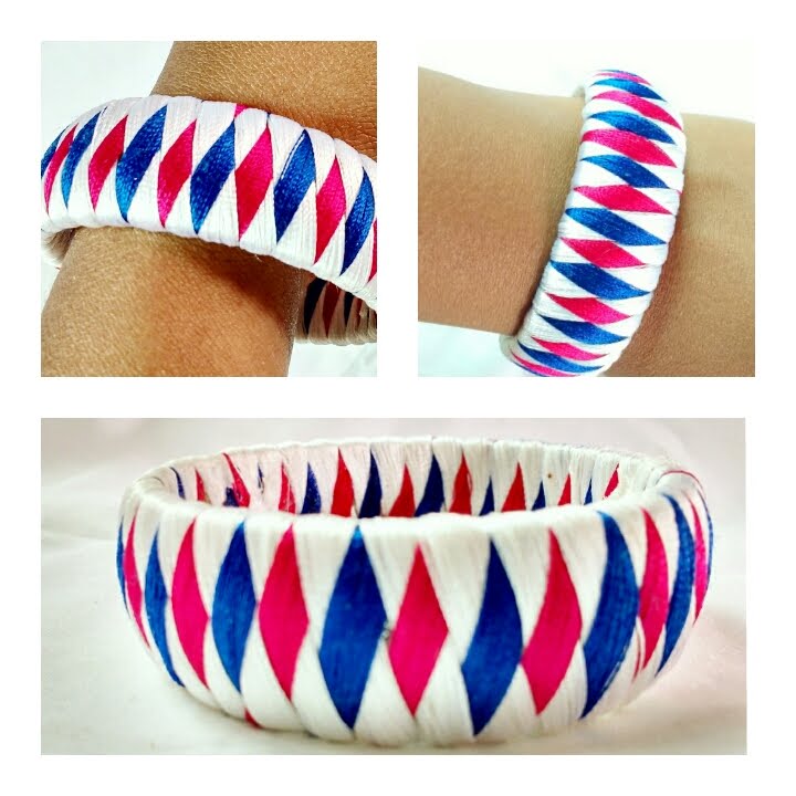 3 Colour Weave Silk Thread Bangle/Bracelet/Kada Diamond Design