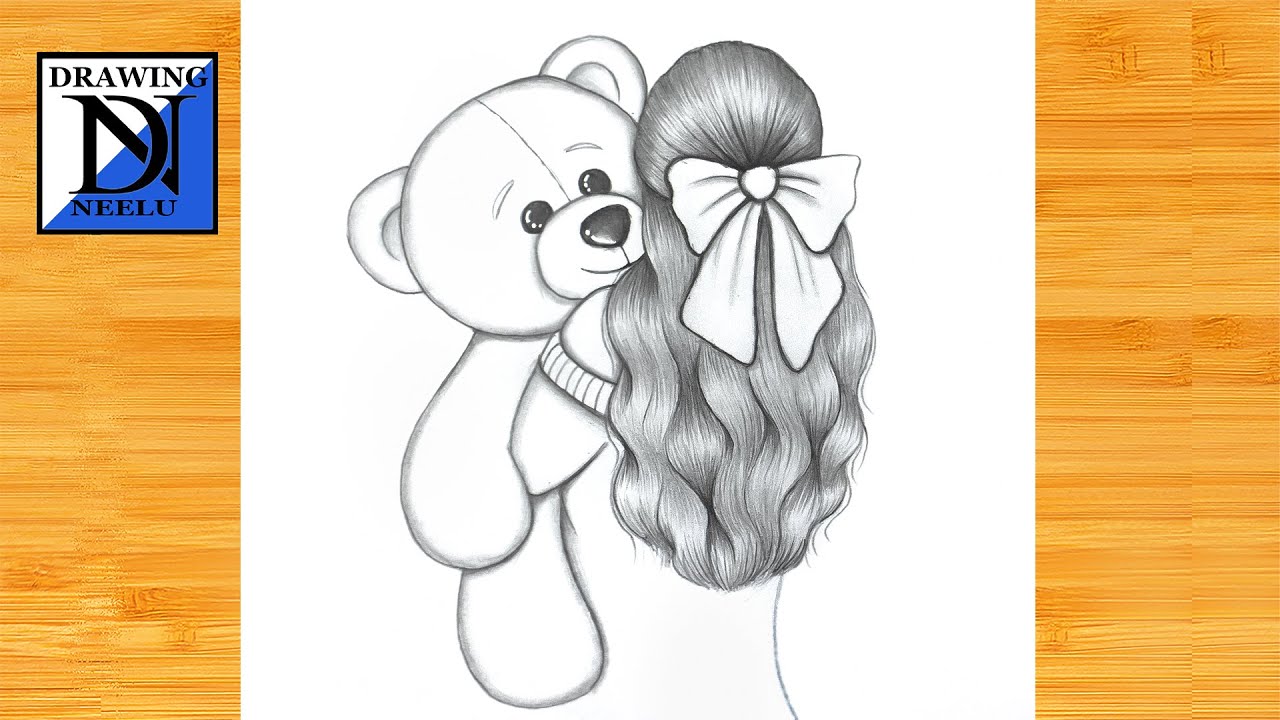 How to draw a Girl holding teddy bear -Drawing easy || Pencil sketch for beginner || Girl with teddy