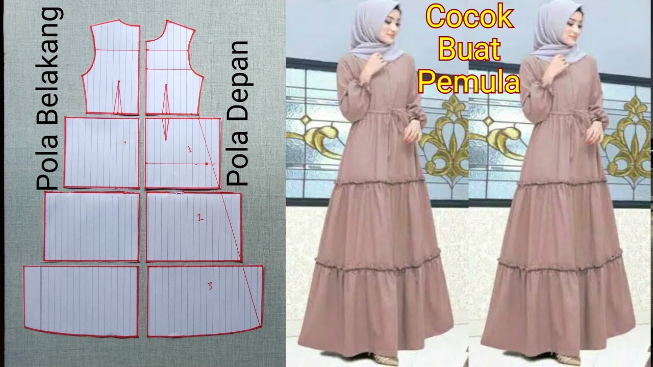 Pola Baju Gamis Susun Mudah Untuk Pemula Dan Cara Memotong Polanya