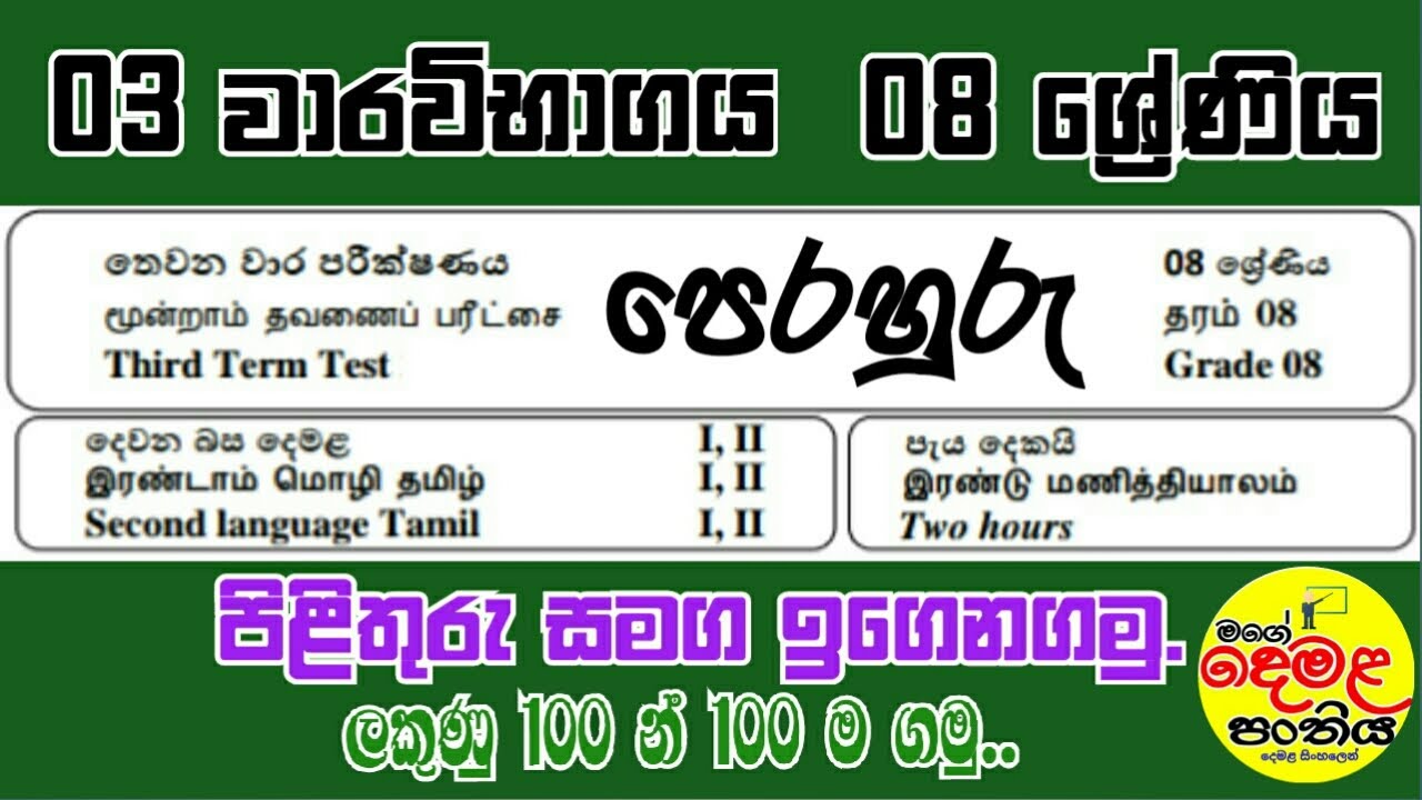 08 grade tamil pass papers 01| third term test| 08  tamil thevana wara wibaga pepar