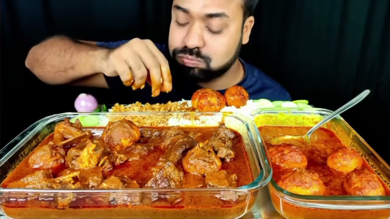 Best Asmr:- Eating Spicy Chicken and Mutton 😋 with rice 🍚🌾