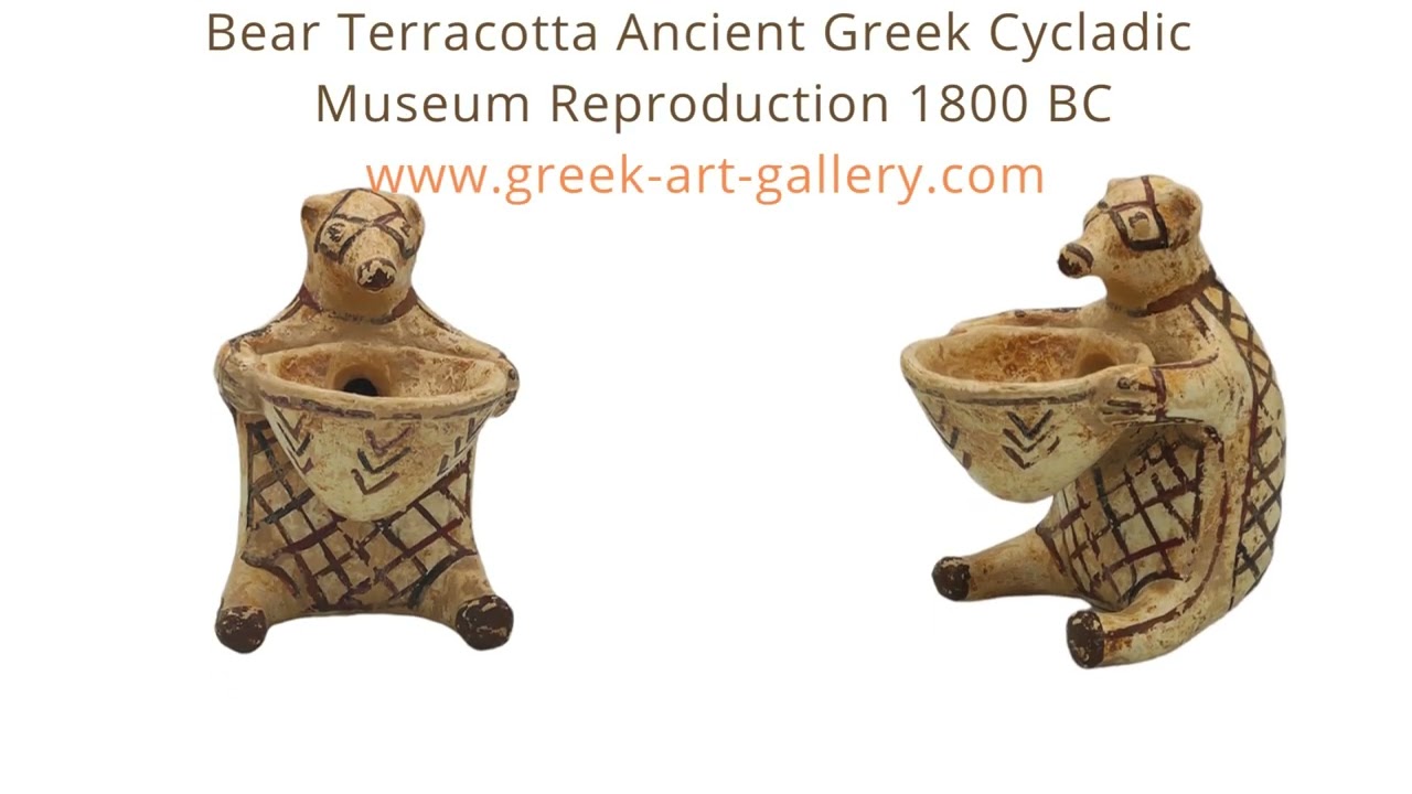 Bear Terracotta Ancient Greek Cycladic Vessel Ceramic Museum Reproduction 1800 BC
