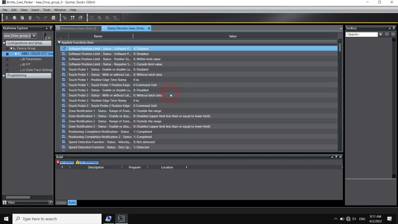 Uploads the selected parameters from the Drive R88D-1SN20F-ECT to the computer with Sysmac Studio
