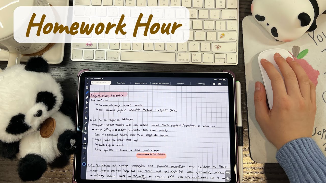 1 Hour Study With Me/ iPad Writing & Computer Typing ASMR/ Focus & Homework /Real Time No Music