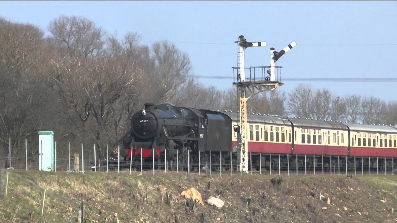 L M S Black 5 45337 seen arriving at Wansford on the Nene Valley Railway  March 13th 2016