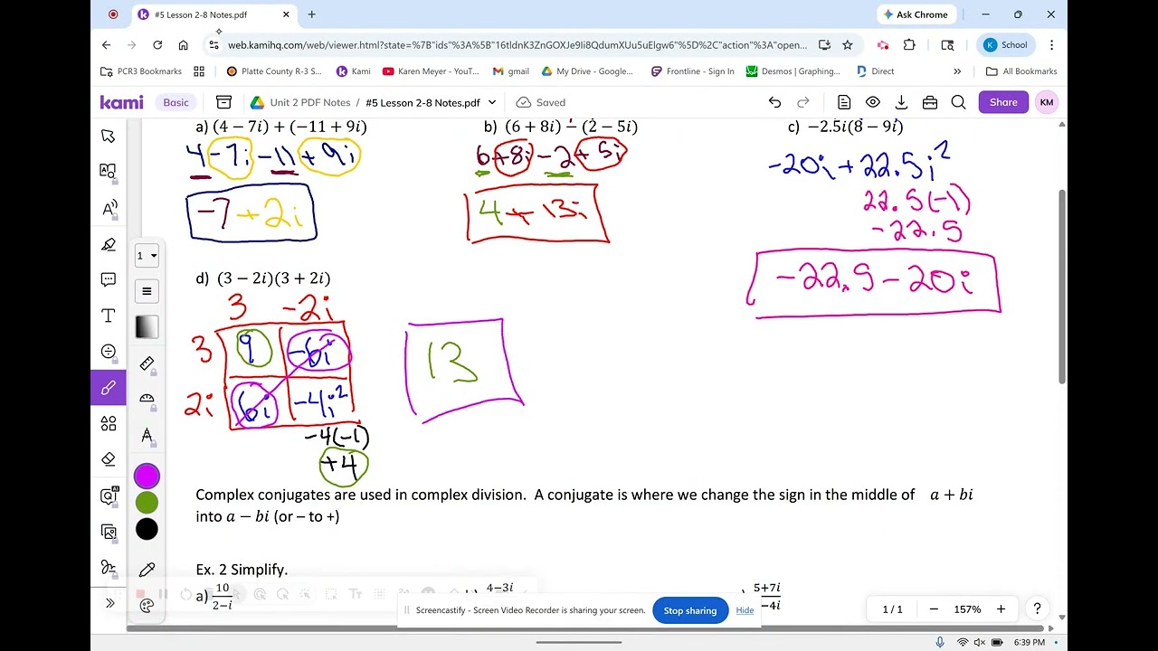 Alg 2 Lesson 2.8 Operations with i Notes