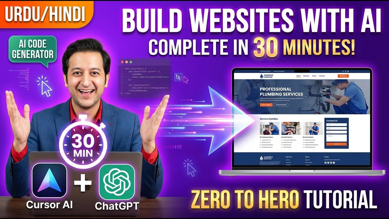 Build Complete Websites with Cursor AI in 30 Minutes 2026 - AI Code Generator | Urdu Hindi