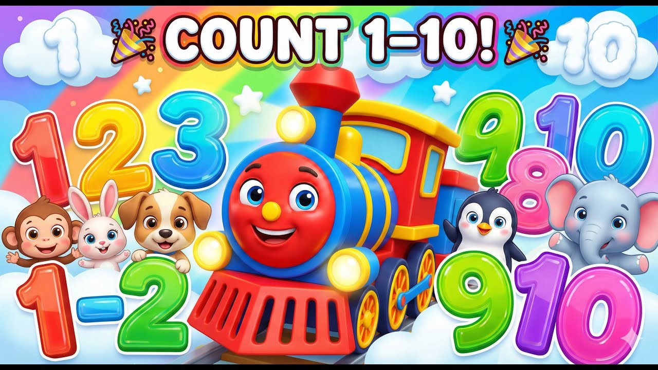 Изучаем числа от 1 до 10 вместе с «Поездом чисел» | Веселая песенка для детей 🐵🎵 | Детская песенка