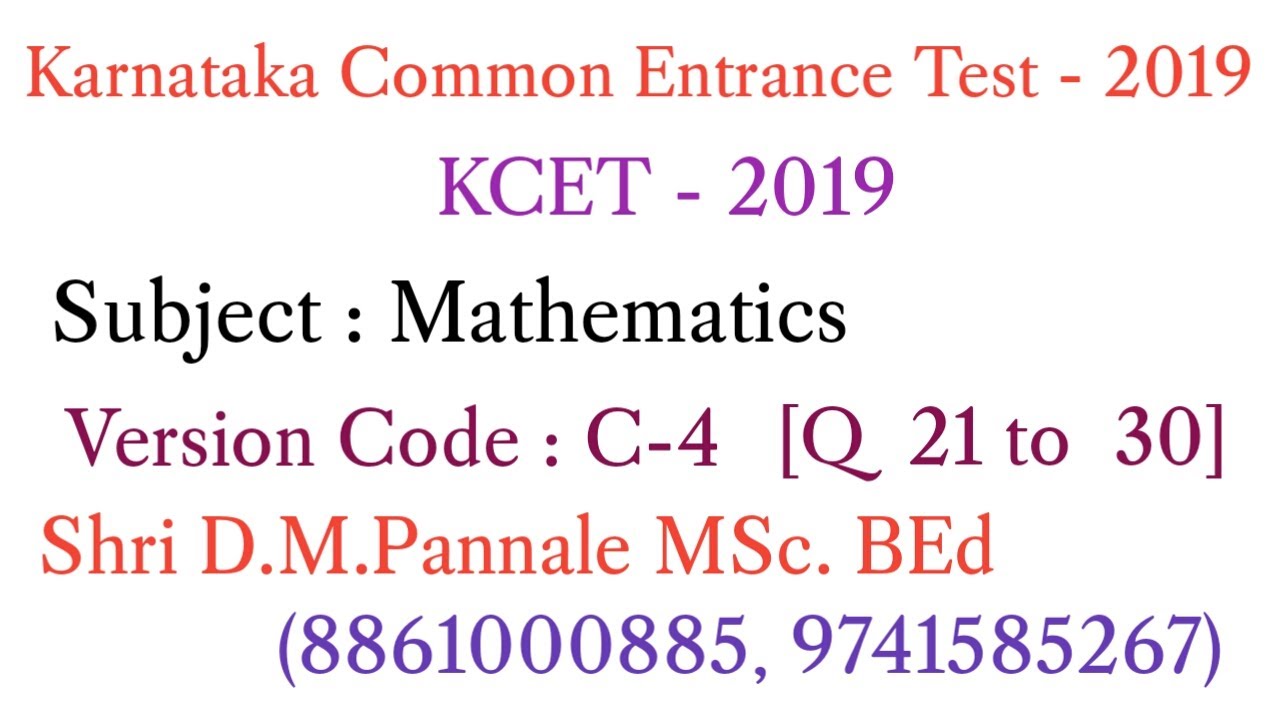 KCET 2019 @MATHEMATICS Solutions