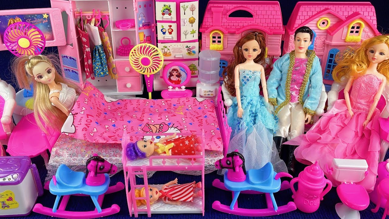 9 Minutes Satisfying with Unboxing Pink Barbie Bedroom Play Set Review Toys | ASMR 