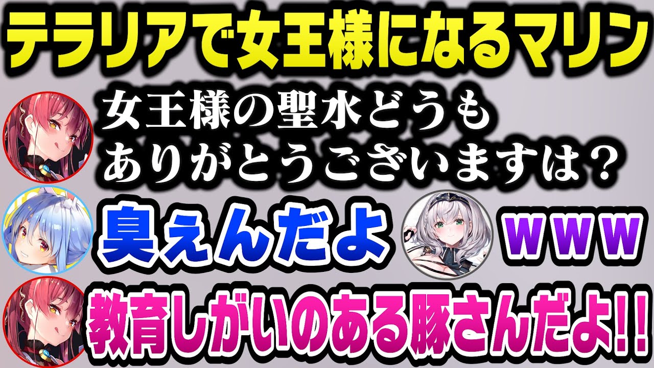 テラリアでムチを手に入れ女王様に豹変するマリン船長と忠実なブタに調教されるぺこらｗ【ホロライブ切り抜き/宝鐘マリン/兎田ぺこら/白銀ノエル】