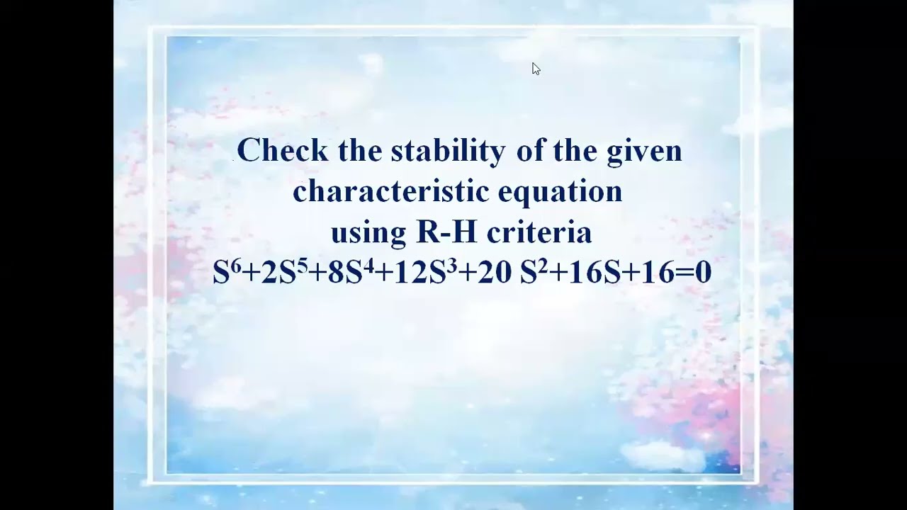 VTU|Control system|QP QuestionCheck the stability using R-H criteria S6+2S5+8S4+12S3+20 S2+16S+16=0