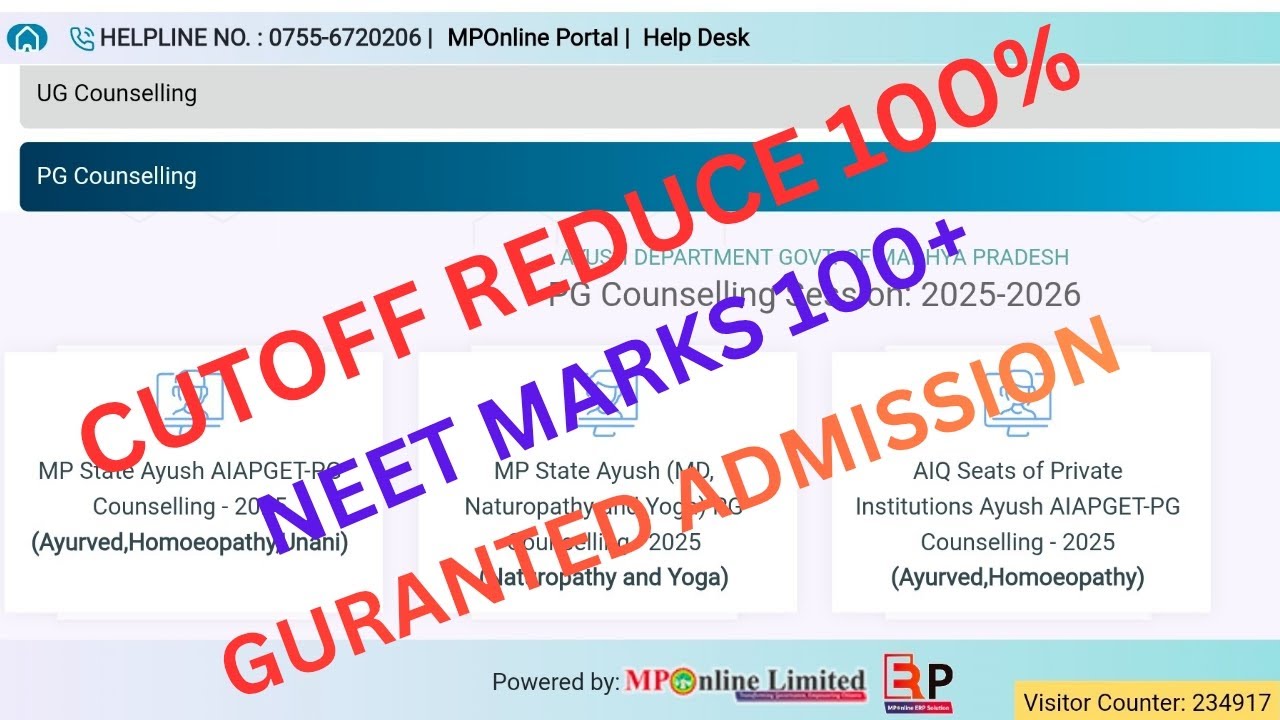 MP AYUSH COUNSELING STRAY VACCANCY 4TH CUTOFF REDUCE 💯 2025 