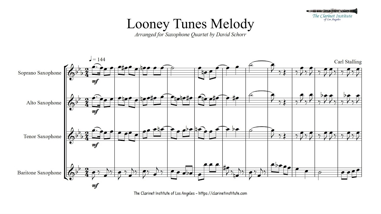 Looney Toons Melody - Arranged for Sax Quartet